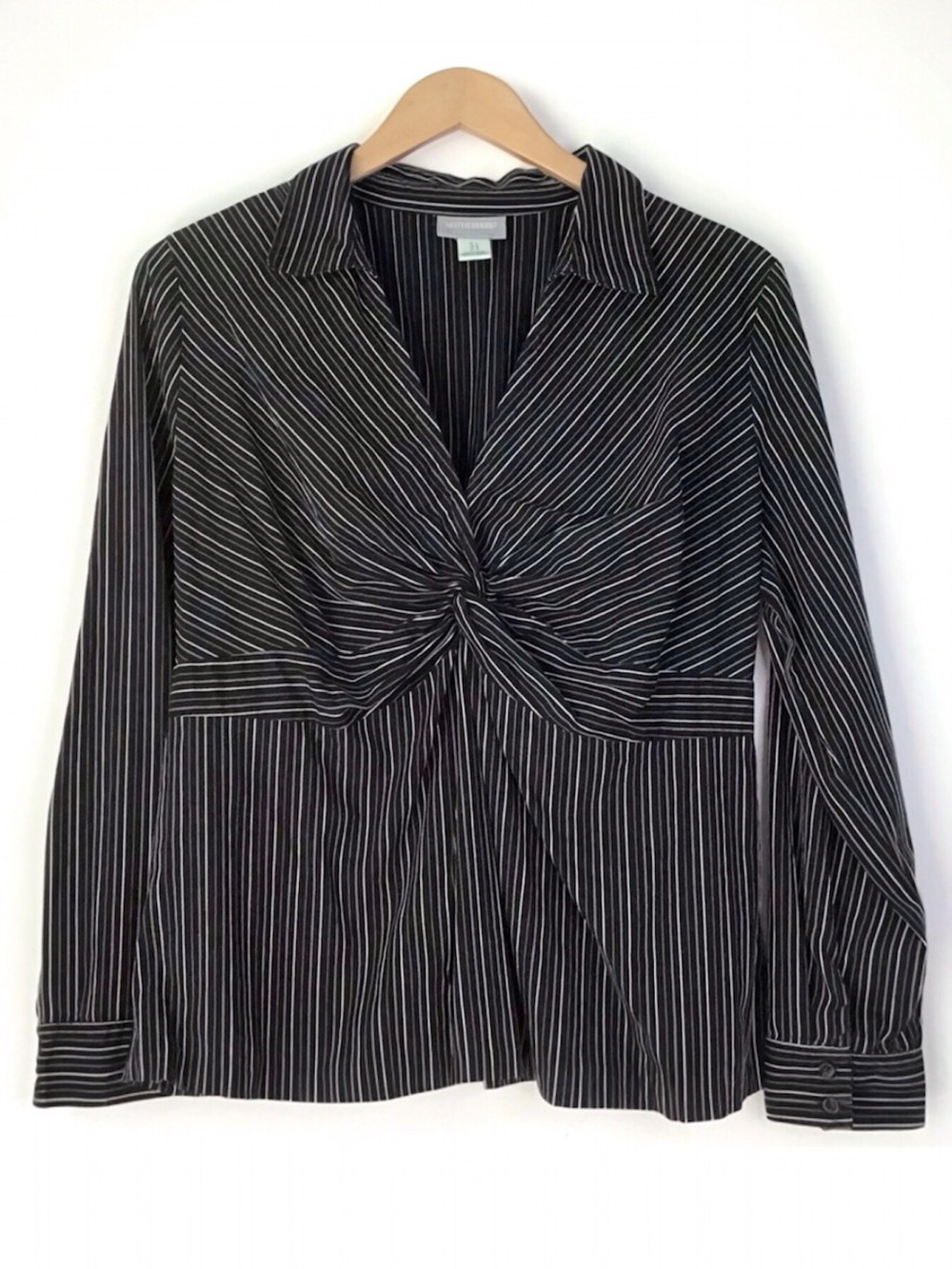 Motherhood Maternity Blouse Size L Striped Long Sleeve Twisted Knotted Front Top
